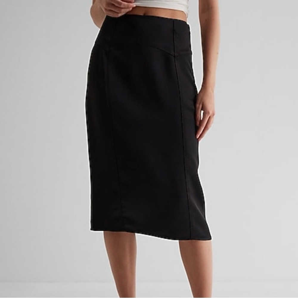 Express High Waisted Black Pencil Skirt Fitted and Mid Length Cut